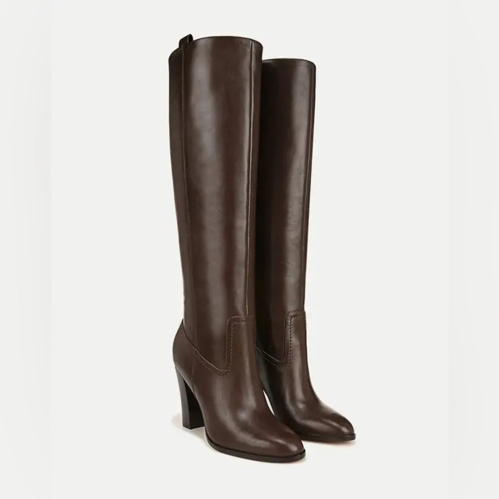 Veronica Beard Vesper Leather Dark Brown Over the Knee Boots